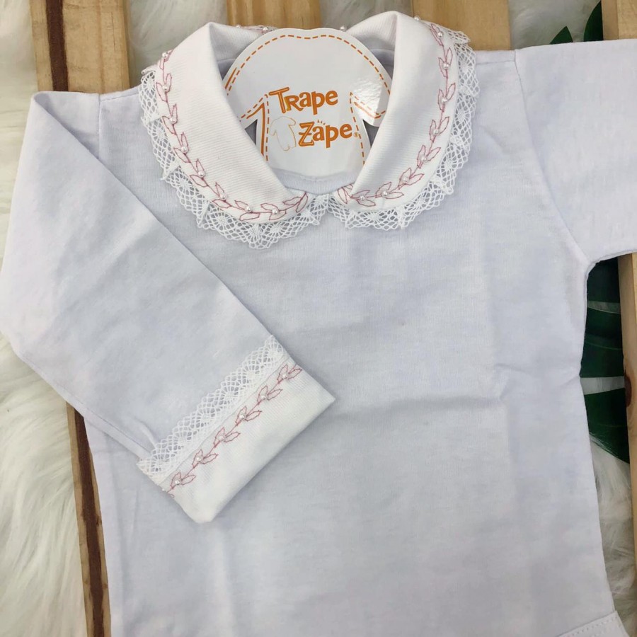 body branco com gola bordada rose com perolas body branco com gola bordada rose com perolas